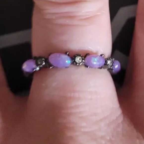 Iridescent Opal Ring with Black Band Sz 9 - Picture 7 of 9